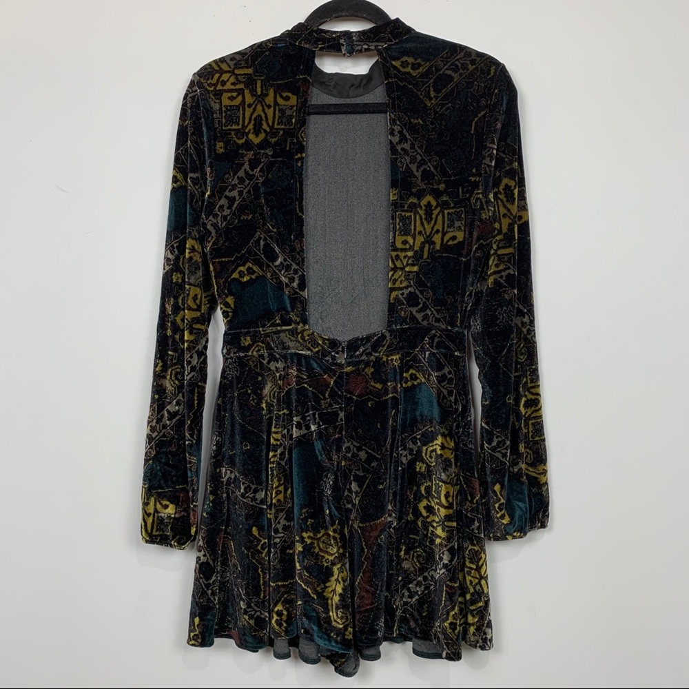 Free People Velvet Open Back Romper Emerald Combo - Picture 4 of 6